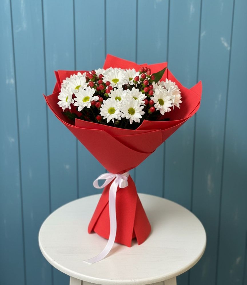 Букет ягоды на снегу в Янтарном Букет цветов из: Хризантемы в Янтарном