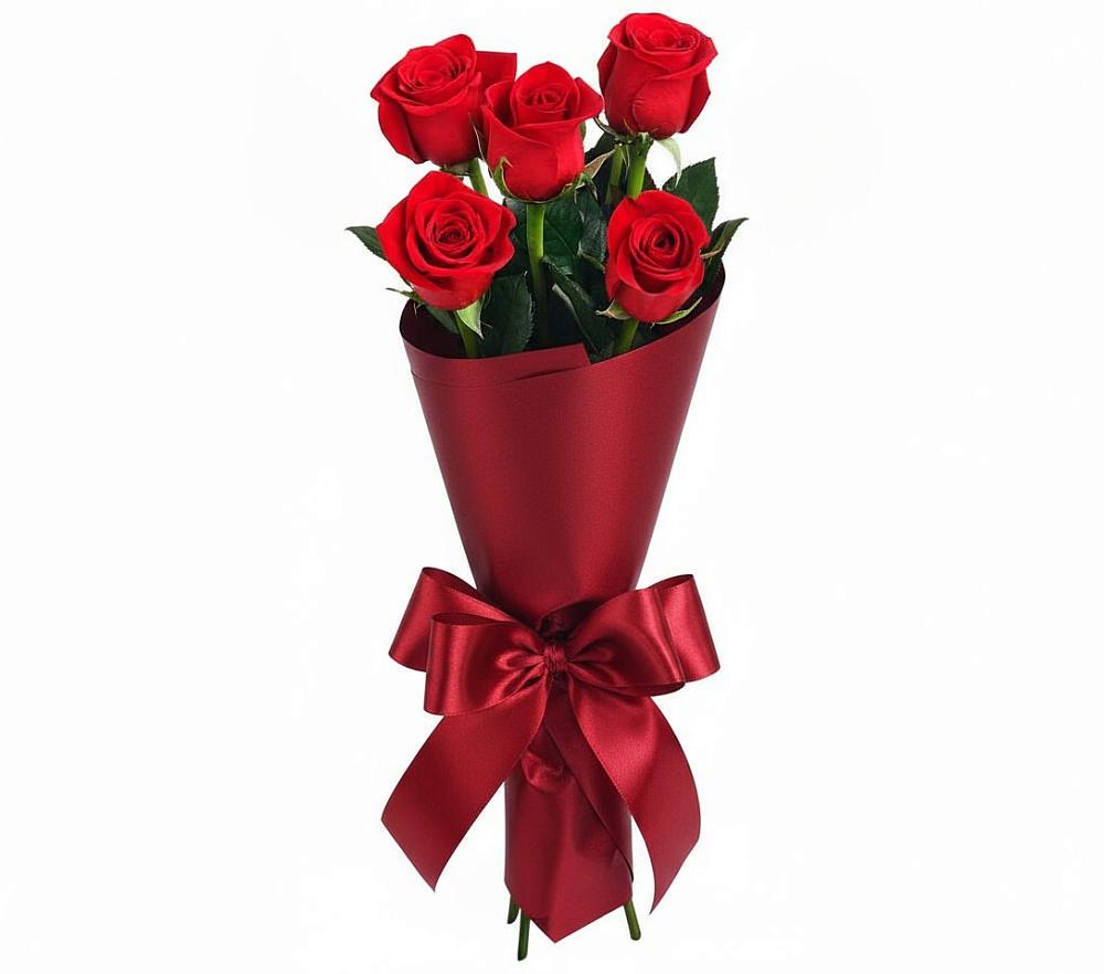 5 Красных роз Эдлесс Лав в Янтарном Букет 5 Красных роз Эдлесс Лав в Янтарном