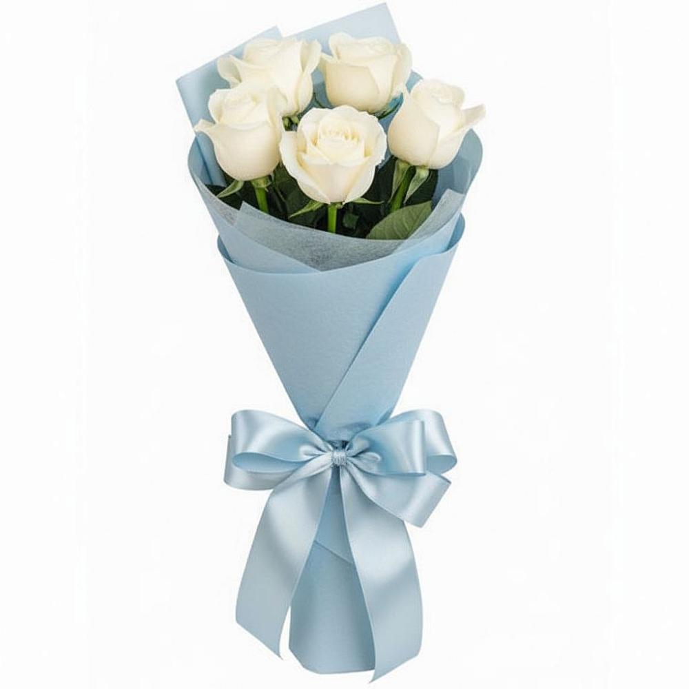 5 Белых роз Проуд в Янтарном Букет 5 Белых роз Проуд в Янтарном