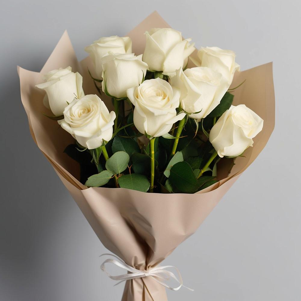 9 Белых роз Эдлесс Лав в Янтарном Букет 9 Белых роз Эдлесс Лав в Янтарном