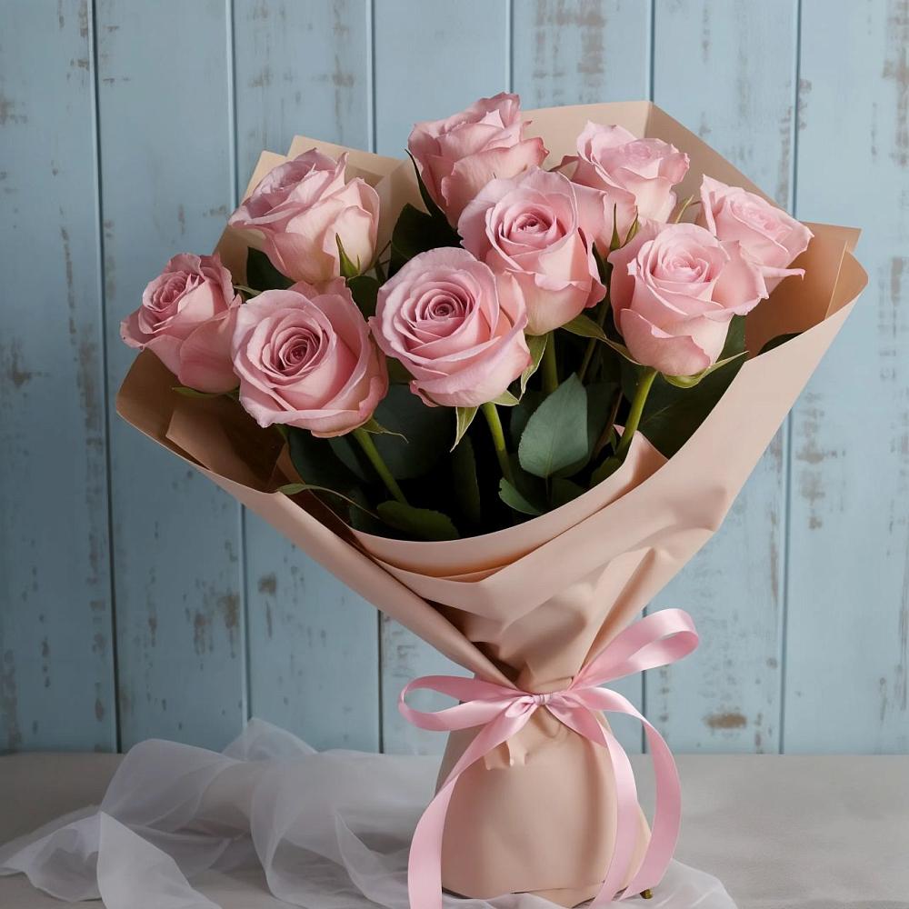 9 розовых роз в Янтарном Букет цветов из: Розы в Янтарном