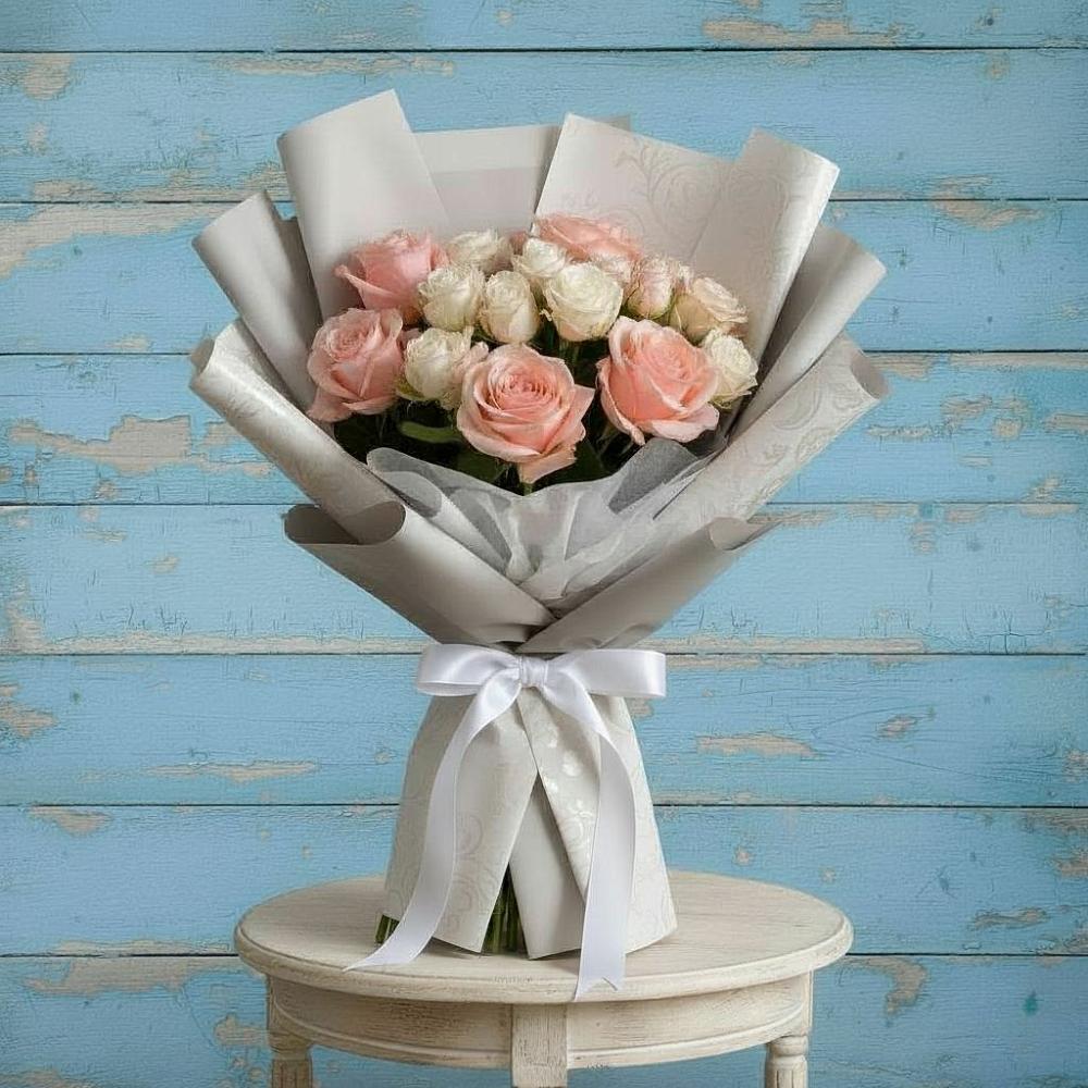 Букет Нежное облако в Янтарном Букет цветов из: Розы в Янтарном