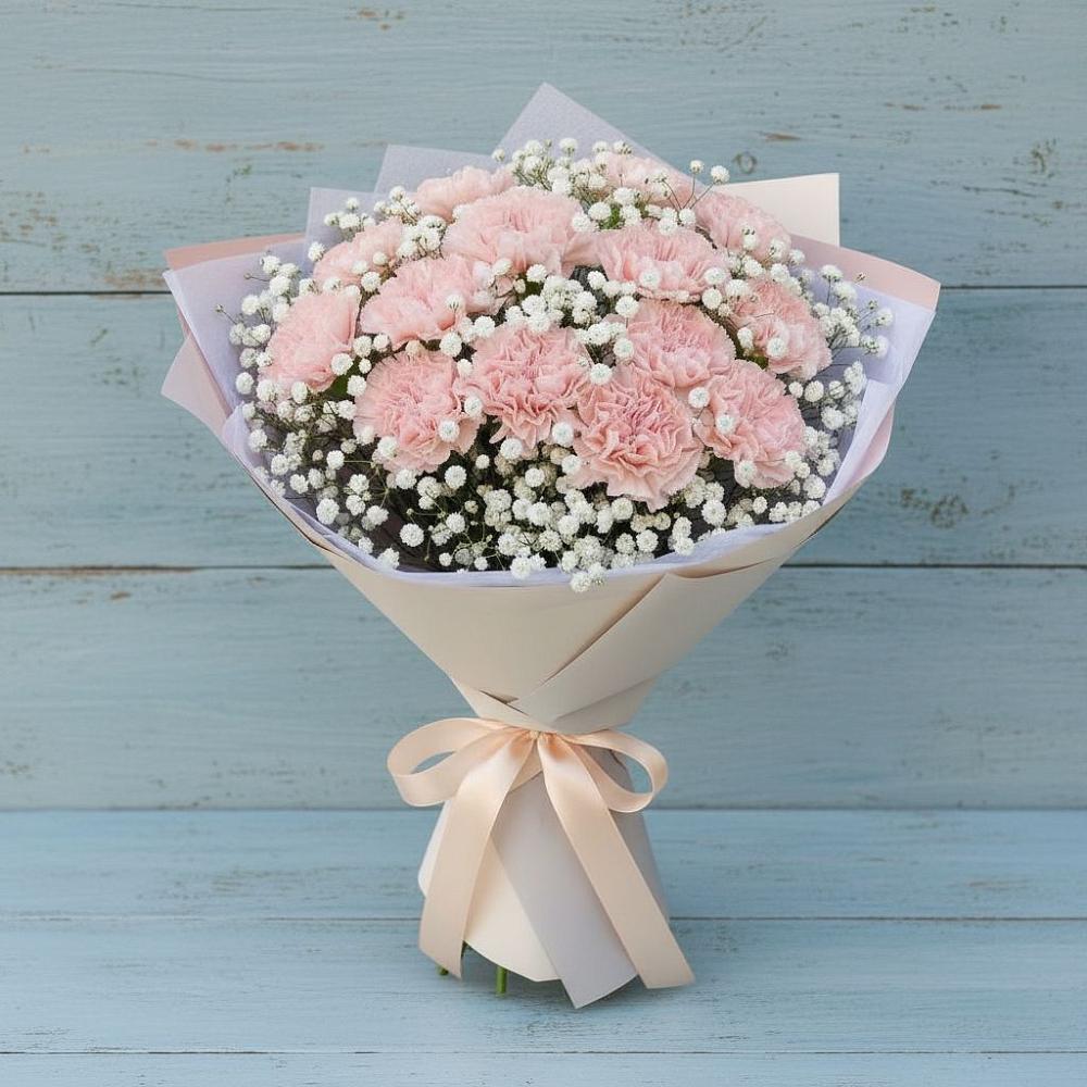 Букет Нежность рассвета в Янтарном Букет цветов из: Гвоздики в Янтарном