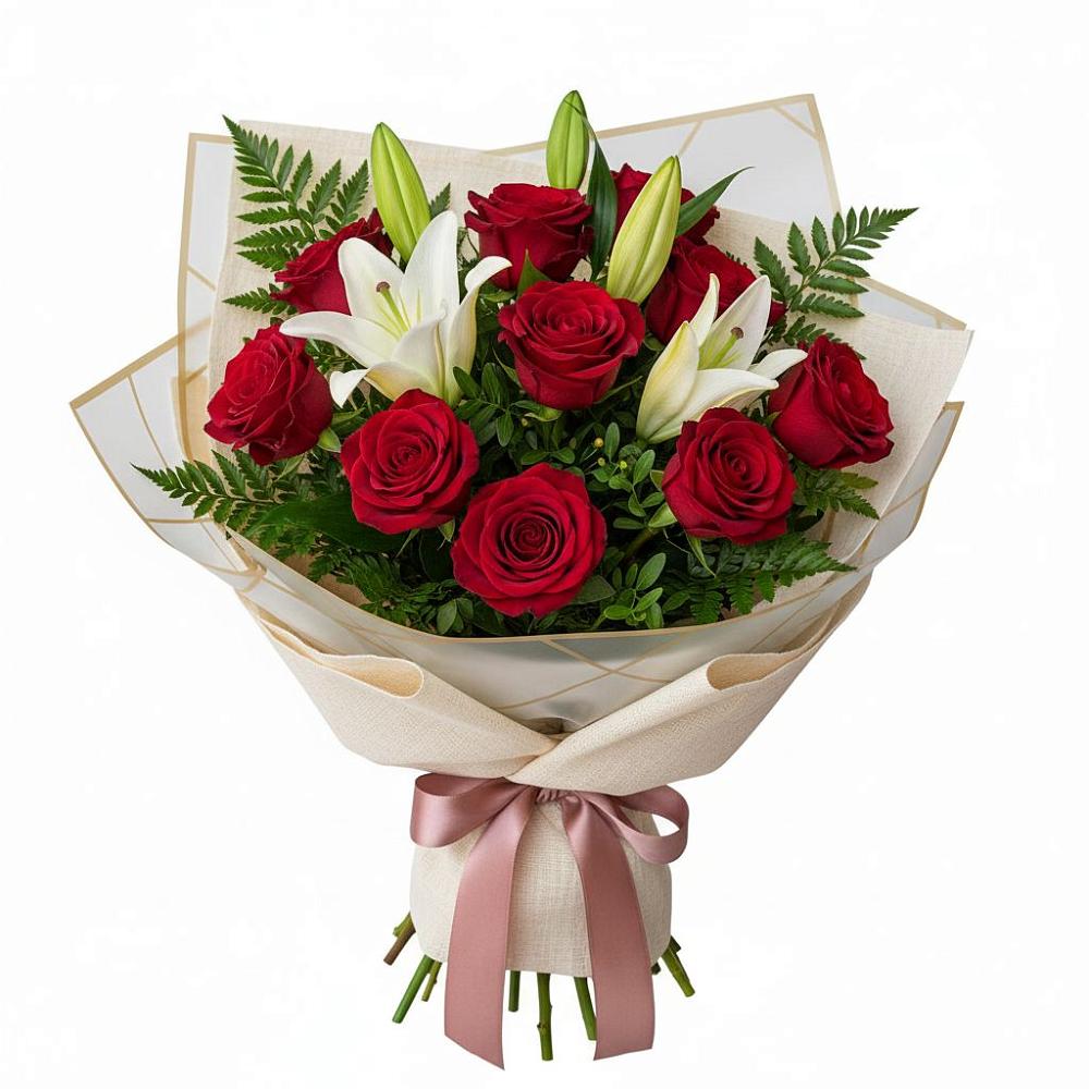 Букет высокая поэзия в Янтарном Букет цветов из: Лилии и Розы в Янтарном