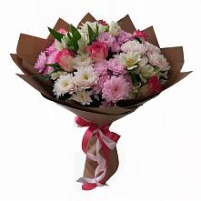 Букет Розовое очарование #REPLACE_PRED# Янтарном Букет цветов из:  Хризантемы, Альстромерии и Розы #REPLACE_PRED# Янтарном