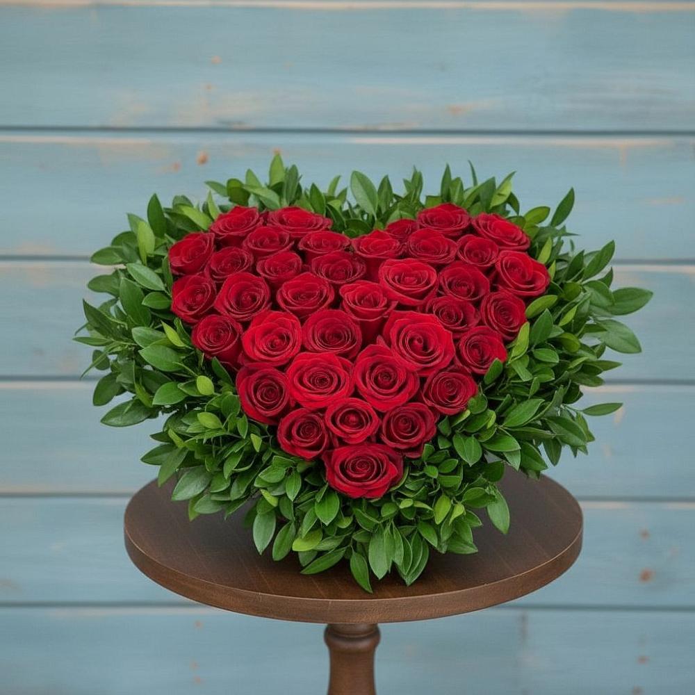 Композиция Сердце в любви в Янтарном Цветочная композиция из Розы в виде сердца в Янтарном