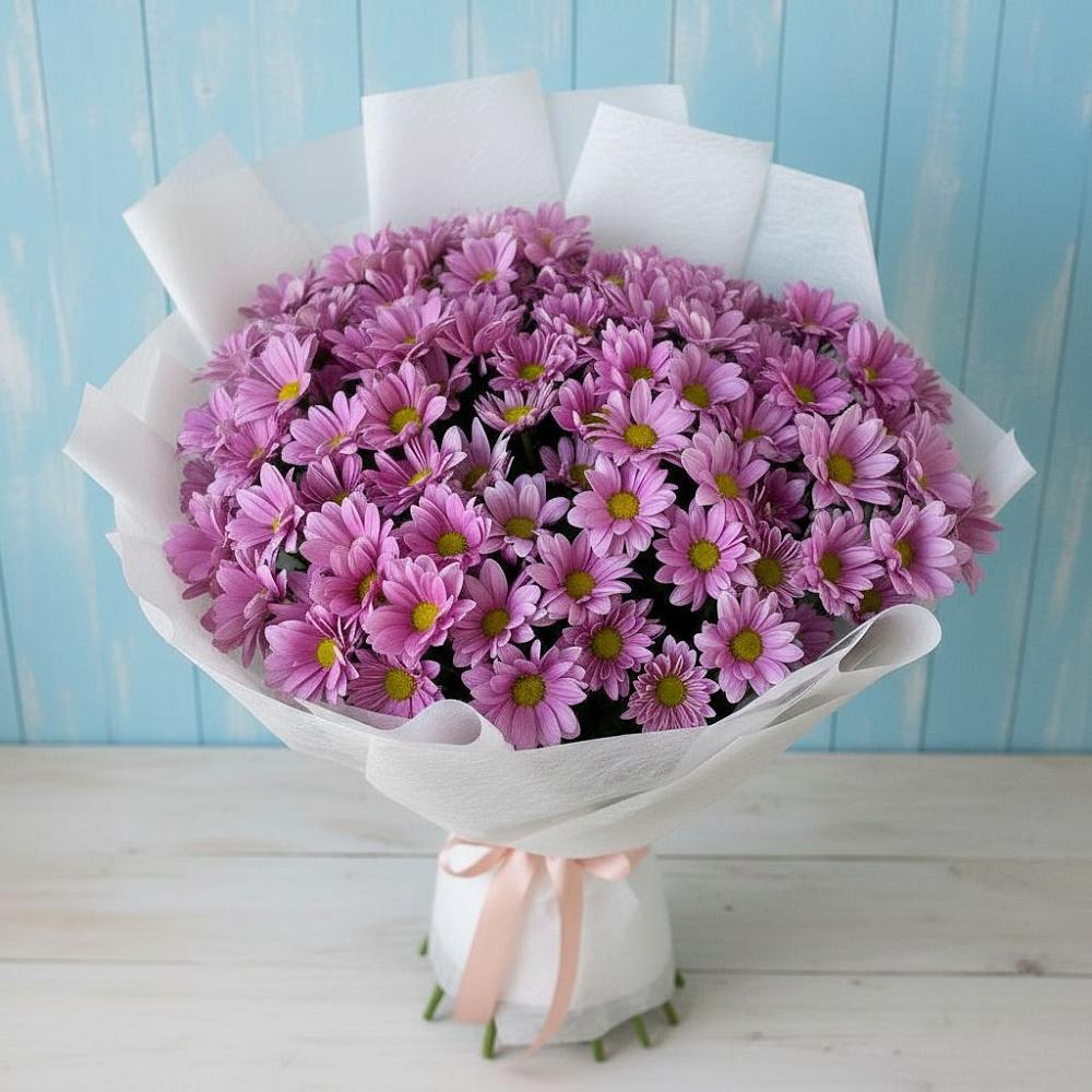 Букет сиреневая охапка в Янтарном Букет цветов из: Хризантемы в Янтарном