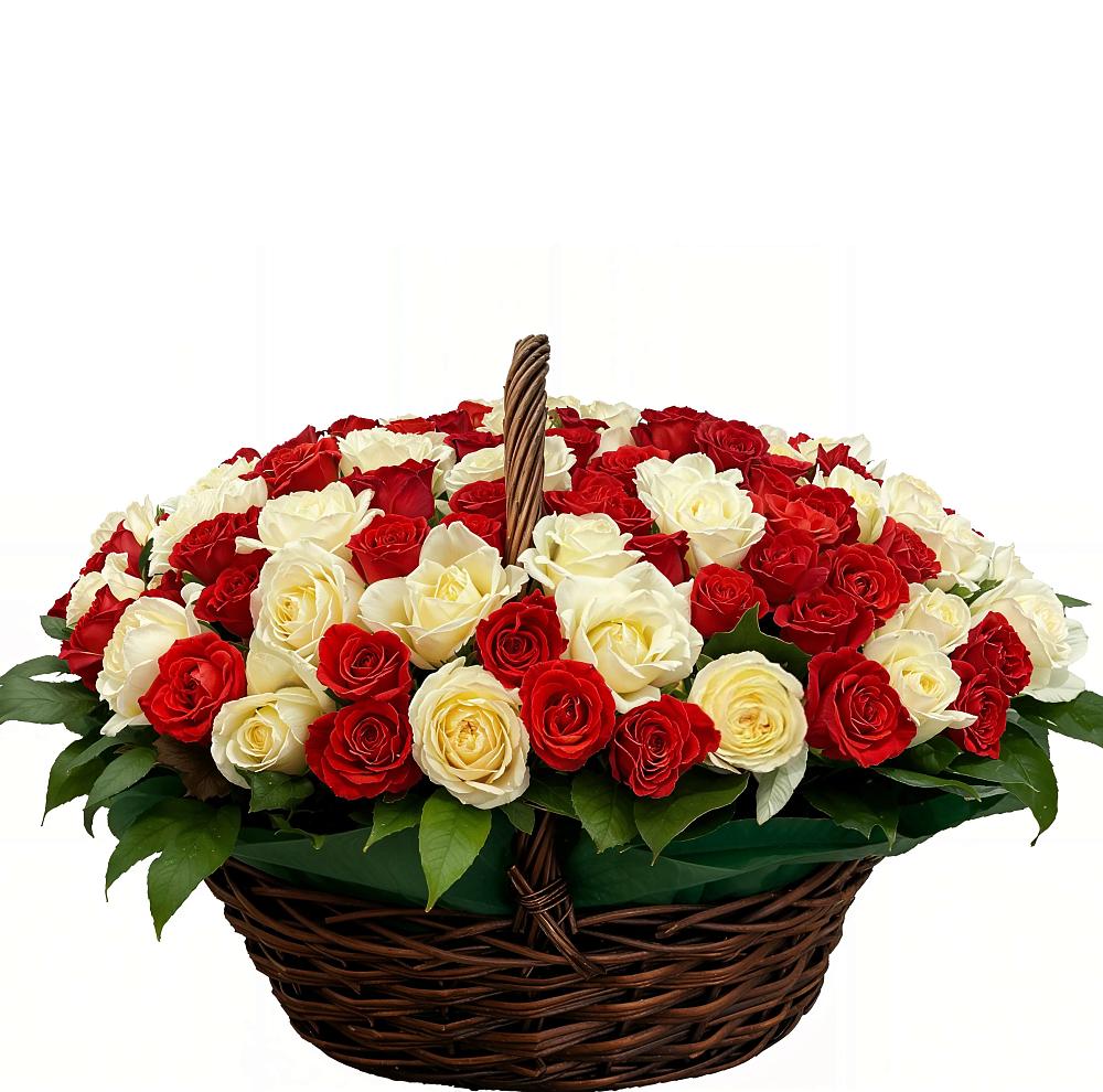 Корзина 101 роза в Янтарном Премиум букет из: Розы в Янтарном