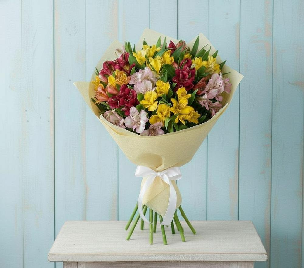 Букет Летние краски в Янтарном Букет цветов из: Альстромерии в Янтарном